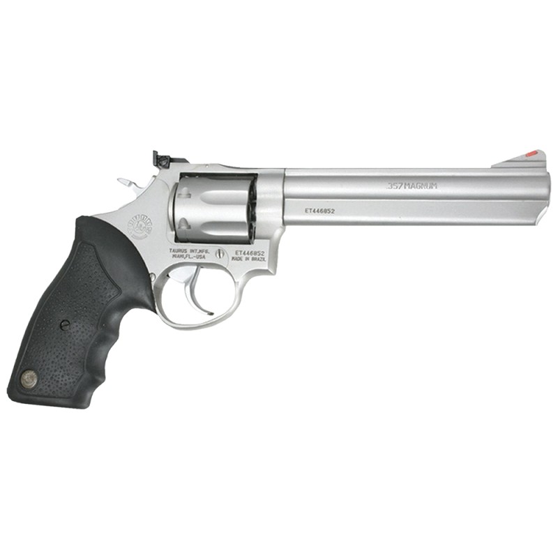 Taurus 2660069 66  38 Special P or 357 Mag 7 Shot 6 Barrel Overall Matte Finish Stainless Steel Finger Grooved Black Rubber Grip