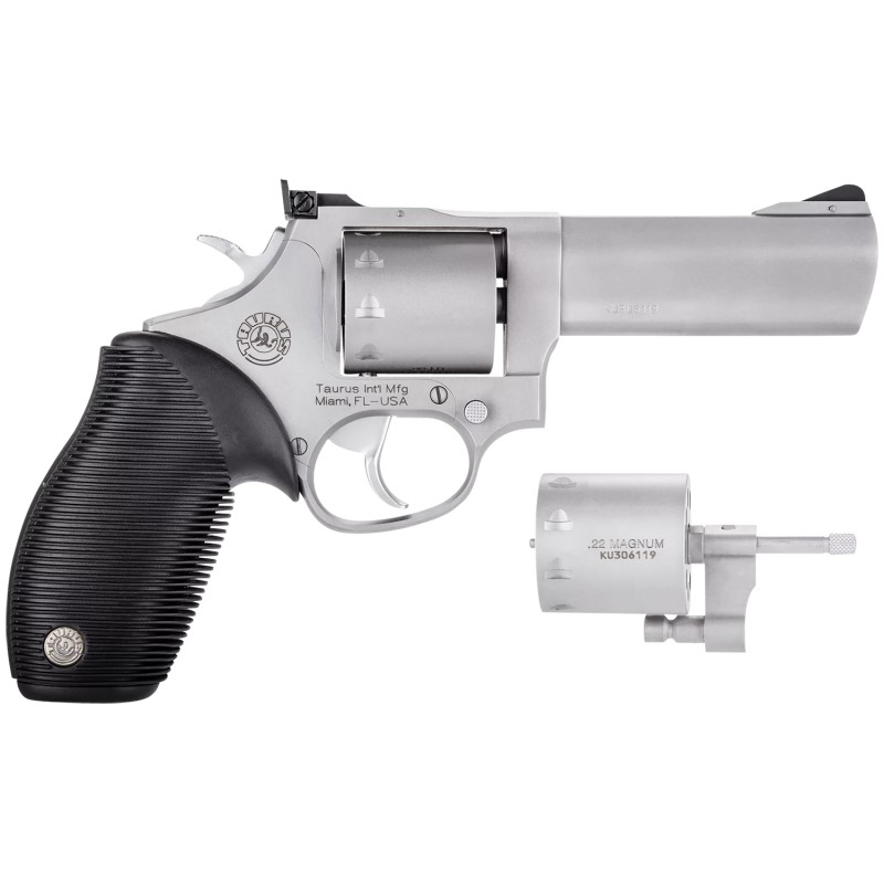 Taurus 2992049 Tracker 992 22 LR or 22 WMR 9rd 4 Barrel Overall Matte Finish Stainless Steel  Black Ribber Grip Includes Cylinde