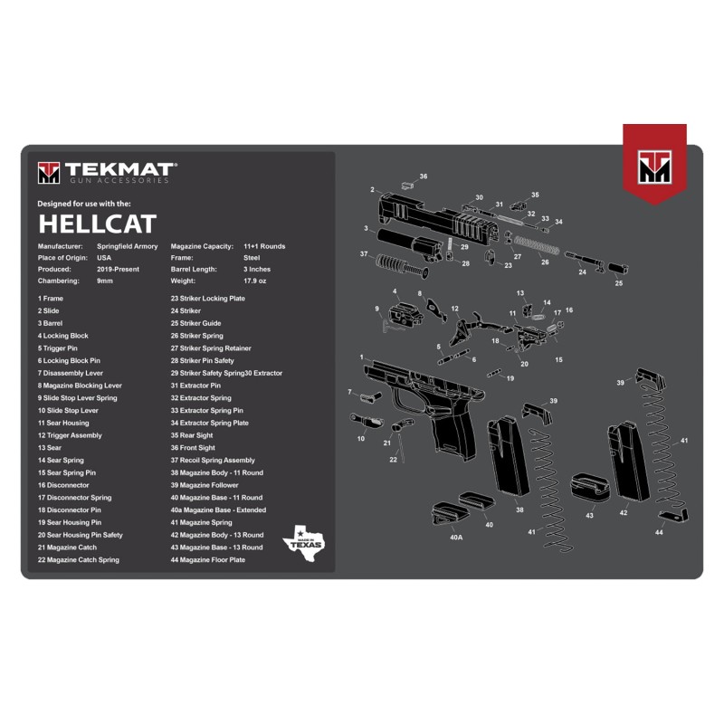 TekMat TEKR17HELLCAT Springfield Armory Hellcat Cleaning Mat Springfield Hellcat Parts Diagram 11 x 17