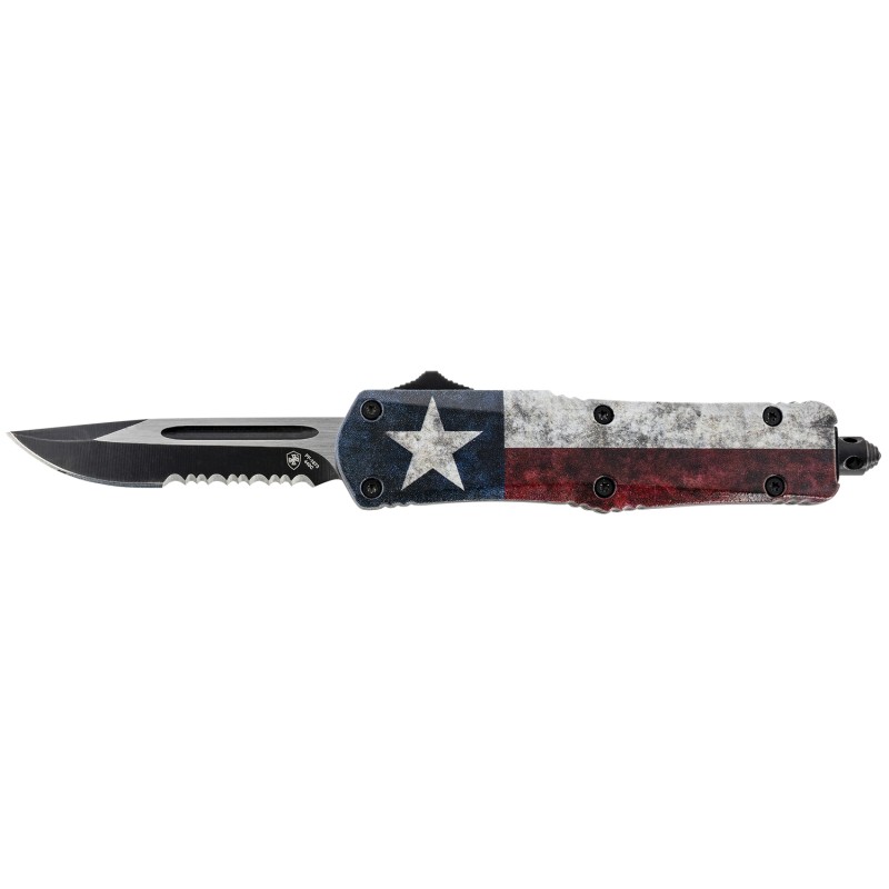 Templar Knife SCAP631 Captain Gen II Small 2.25 OTF Drop Point Part Serrated Black 440C SS Blade RedBlueWhite Star Zinc Aluminum