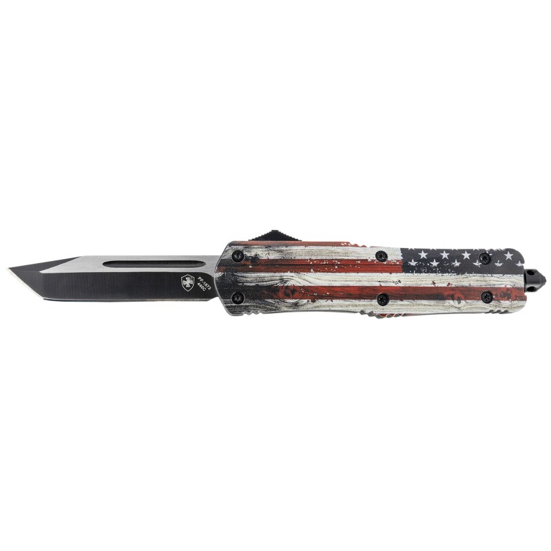 Templar Knife LWUS231 Wood US Flag Gen II Large 3.50 OTF Tanto Plain Black 440C SS Blade Painted Wood Grain US Flag Zinc Aluminu