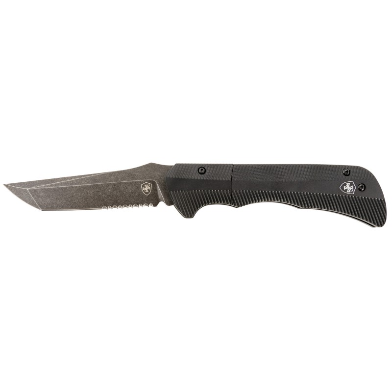 Templar Knife AAABK521 Auto Assist  3.50 Folding Tanto Part Serrated Black Oxide Stonewashed Powder Coated D2 Steel Blade 4.25 A