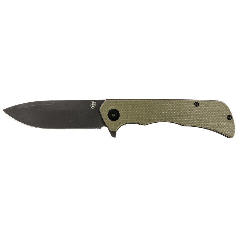 Templar Knife PFMGN321 Paladin  3.27 Folding Drop Point Plain Black Powder Coated D2 Steel Blade 4.40 Green Micarta Handle Inclu