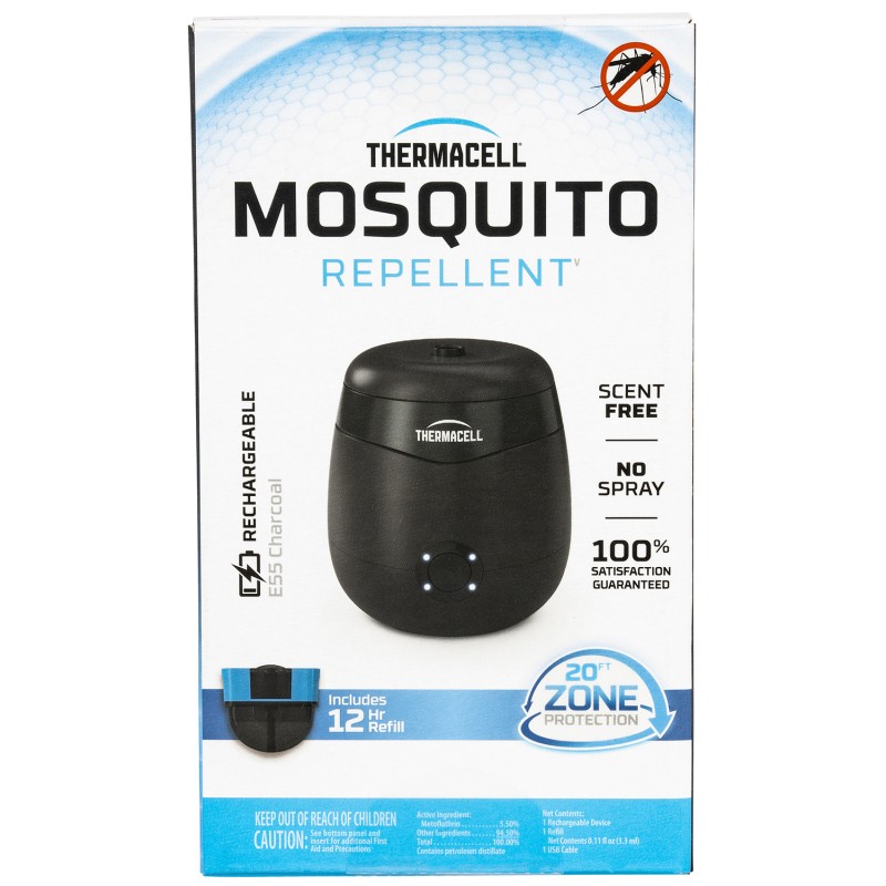 Thermacell E55X ESeries Rechargeable Repeller Charcoal Gray Effective 20 ft Odorless Scent Repels Mosquito Effective Up to 12 hr