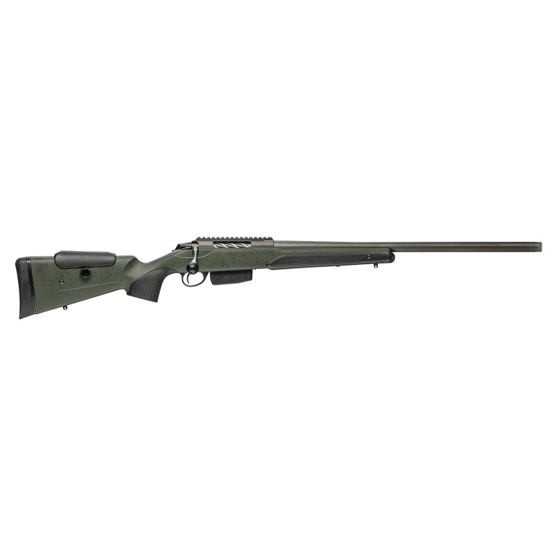 Tikka JRTXRSV319 T3x Super Varmint 6.5 PRC 51 23.70 Barrel Tungsten Cerakote Metal Finish Black Webbed Green Roughtech Stock