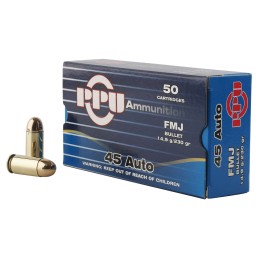 PPU PPH45F Handgun  45 ACP 230 gr Full Metal Jacket 50 Per Box 10 Case