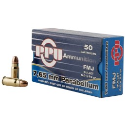 PPU PPH765P Handgun  7.65x21mm Parabellum 93 gr Full Metal Jacket 50 Per Box 20 Case