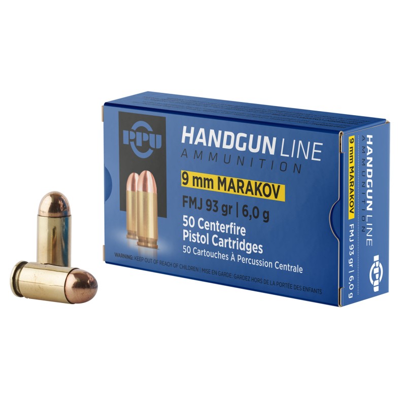 PPU PPH9MF Handgun  9x18 Makarov 93 gr Full Metal Jacket 50 Per Box 20 Case