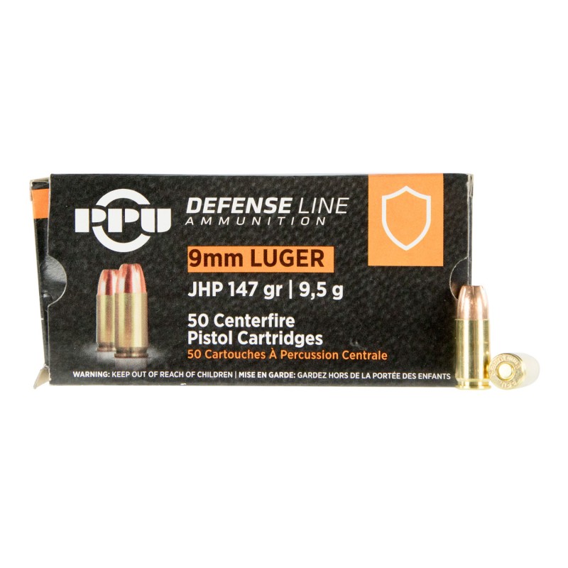 PPU PPD92 Defense  9mm Luger 147 gr Jacket Hollow Point 50 Per Box 20 Case