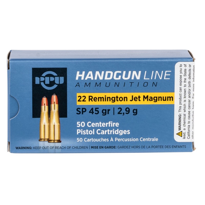 PPU PPH22RJ Handgun  22 Rem Jet Mag 45 gr Soft Point 50 Per Box 10 Case