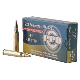 PPU PPM2232 Match  223 Rem 75 gr Hollow Point Boat Tail 20 Per Box 50 Case