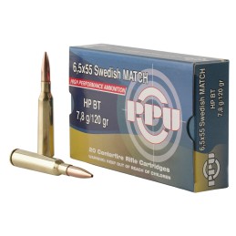 PPU PPM6 Match  6.5x55 Swedish 120 gr Hollow Point Boat Tail 20 Per Box 10 Case