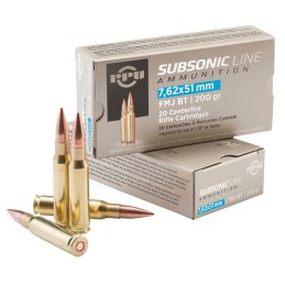 PPU PPS762 Subsonic  7.62x51mm NATO 200 gr Full Metal Jacket Boat Tail 20 Per Box 10 Case