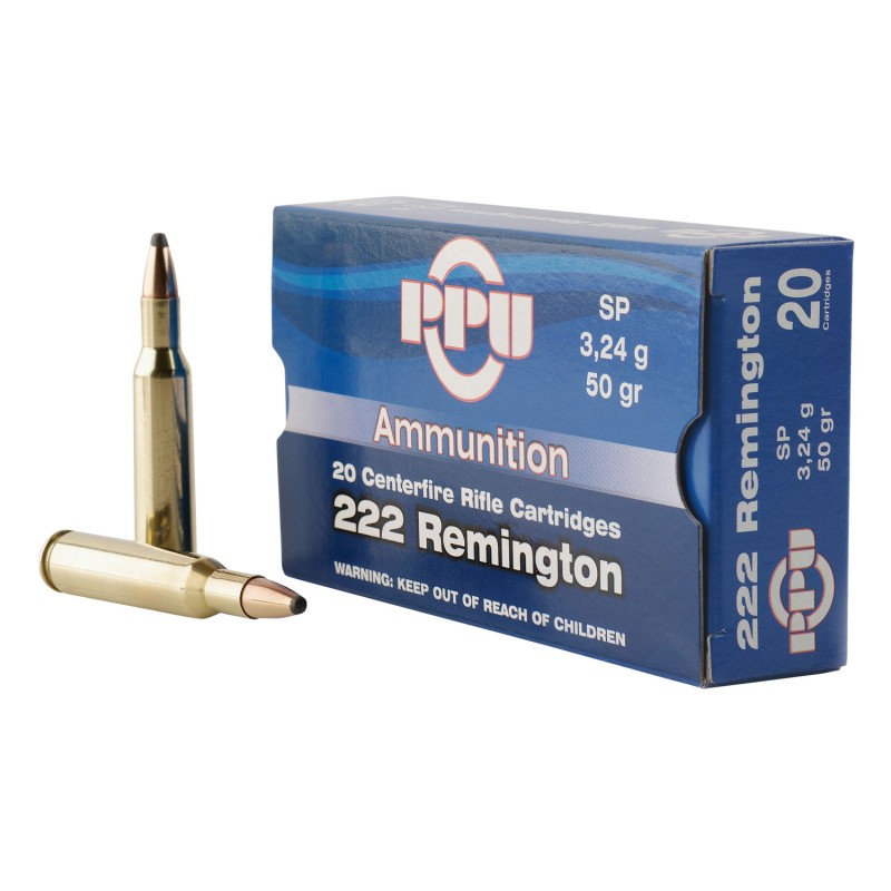 PPU PP222 Standard Rifle  222 Rem 50 gr Soft Point 20 Per Box 50 Case