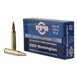 PPU PP223F1 Standard Rifle  223 Rem 55 gr Full Metal Jacket Boat Tail 20 Per Box 50 Case