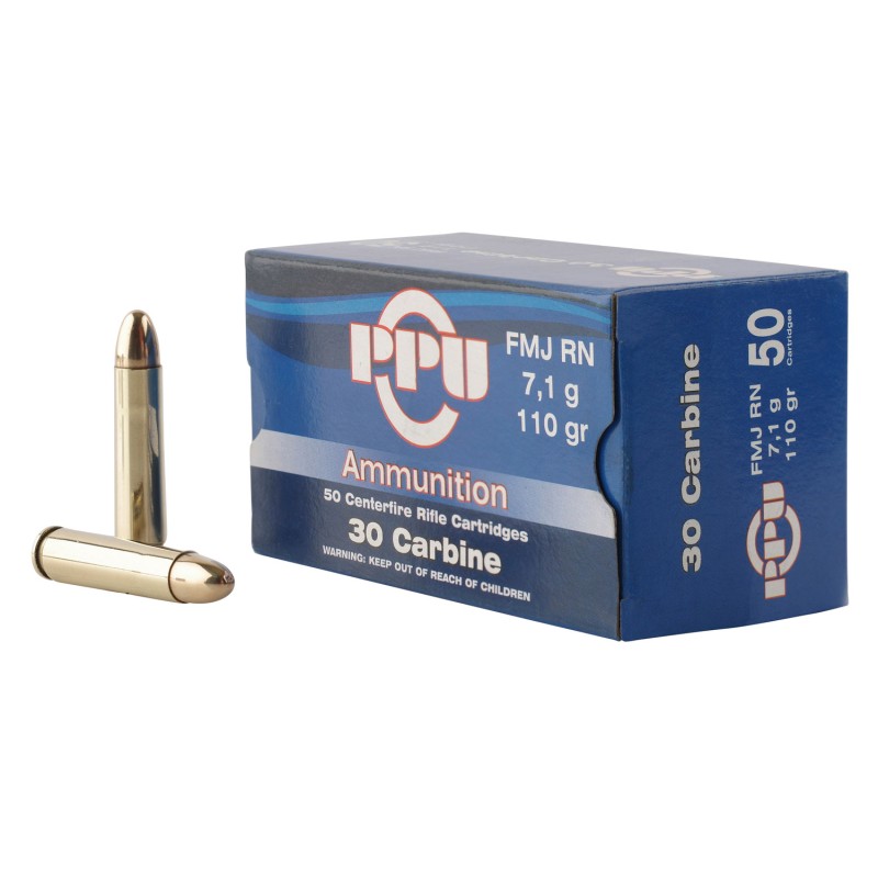 PPU PP30F Standard Rifle  30 Carbine 110 gr Full Metal Jacket Round Nose 50 Per Box 10 Case