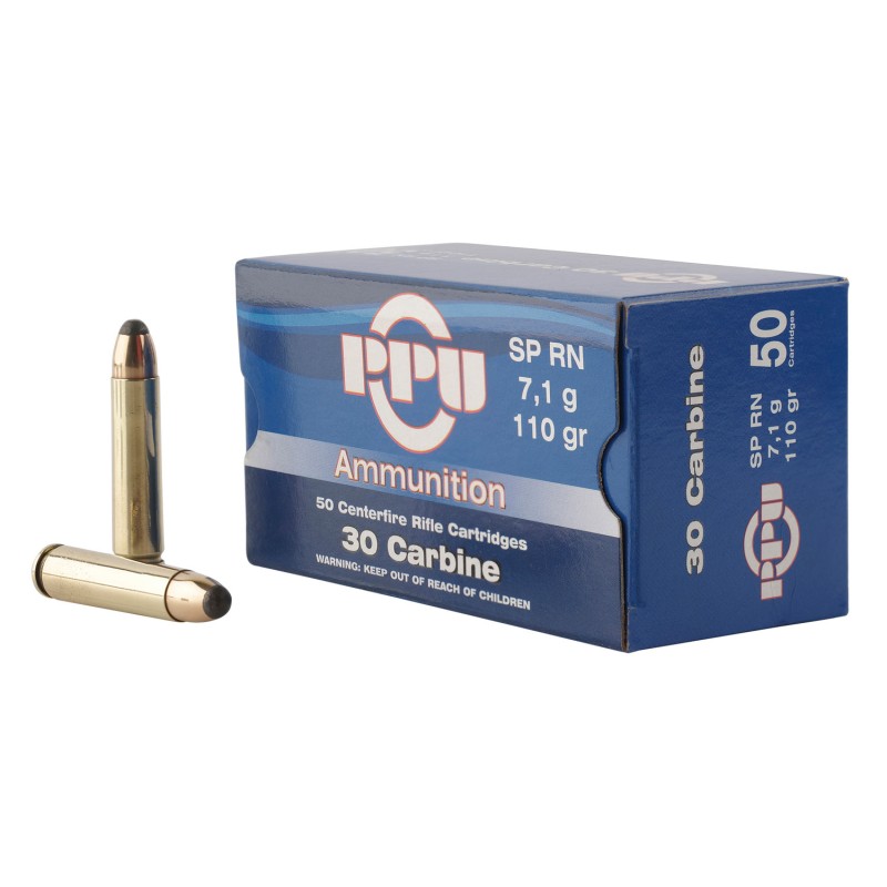 PPU PP30S Standard Rifle  30 Carbine 110 gr Soft Point Round Nose 50 Per Box 10 Case