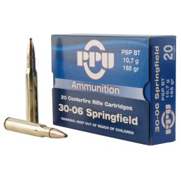 PPU PP30062 Standard Rifle  3006 Springfield 165 gr Pointed Soft Point Boat Tail 20 Per Box 10 Case