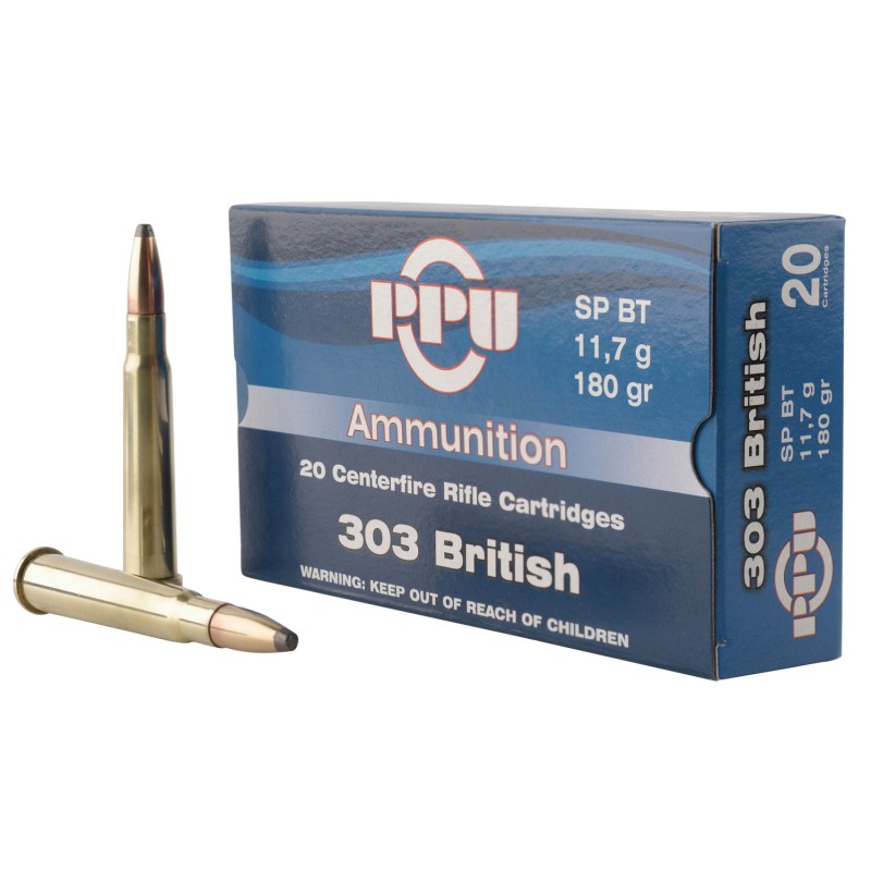 PPU PP303S2 Standard Rifle  303 British 180 gr Soft Point Boat Tail 20 Per Box 10 Case