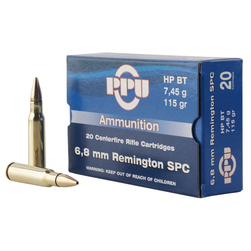 PPU PP68F Standard Rifle  6.8mm Rem SPC 115 gr Full Metal Jacket Boat Tail 20 Per Box 50 Case