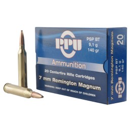 PPU PP7RM1 Standard Rifle  7mm Rem Mag 140 gr Pointed Soft Point Boat Tail 20 Per Box 10 Case