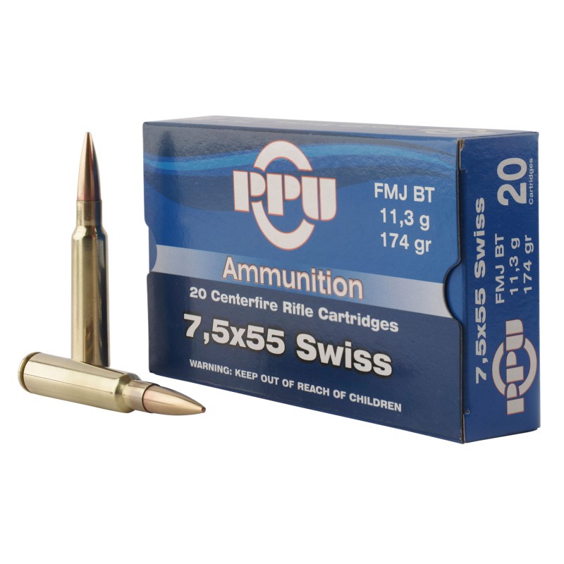 PPU PP7SF Metric Rifle  7.5x55mm Swiss 174 gr Full Metal Jacket Boat Tail 20 Per Box 10 Case