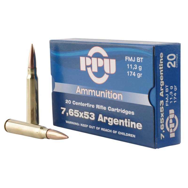 PPU PP7AF Metric Rifle  7.65x53mm Argentine 174 gr Full Metal Jacket Boat Tail 20 Per Box 10 Case