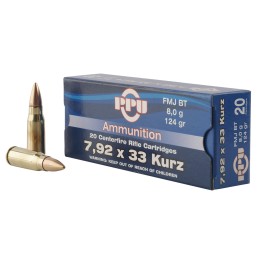 PPU PP7K Metric Rifle  7.9x33mm Kurz 124 gr Full Metal Jacket Boat Tail 20 Per Box 25 Case