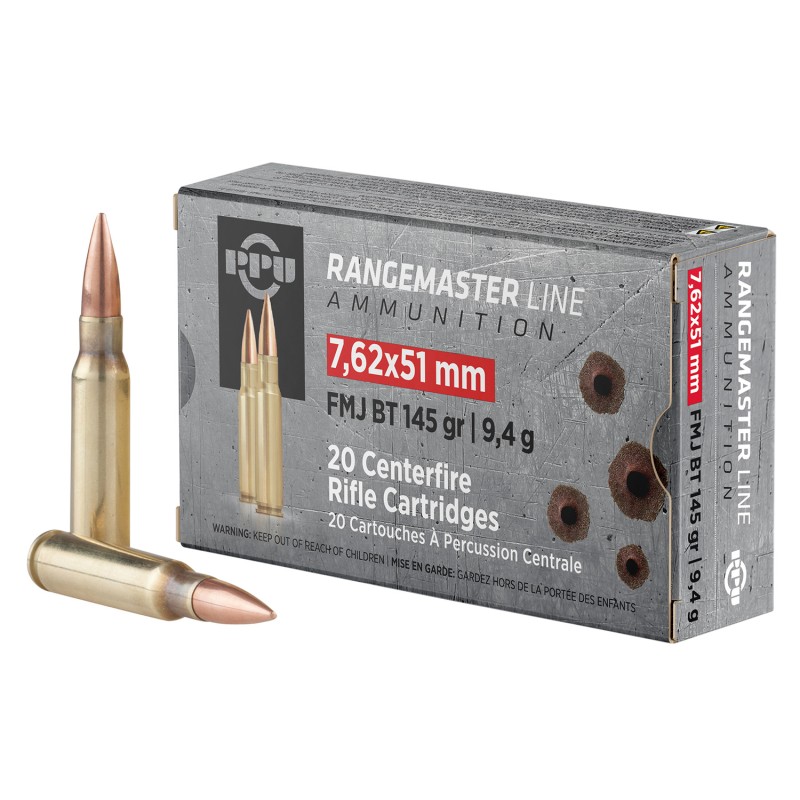 PPU PPRM762 Rangemaster  7.62x51mm NATO 145 gr Full Metal Jacket Boat Tail 20 Per Box 25 Case