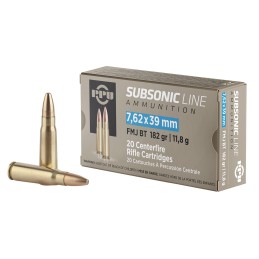 PPU PPS76239 Subsonic  7.62x39mm 182 gr Full Metal Jacket Boat Tail 20 Per Box 50 Case