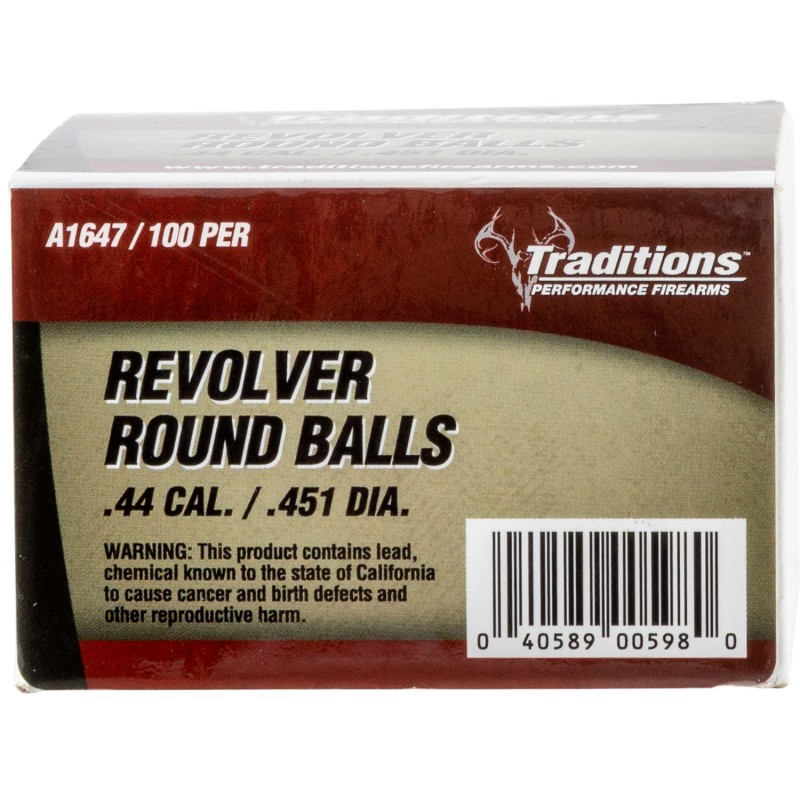 Traditions A1647 Revolver  44 Cal Lead Ball .451 Dia 140 gr 100 Per Box