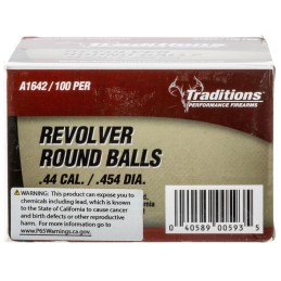 Traditions A1642 Revolver  44 Cal Lead Ball .454 Dia 140 gr 100 Rd