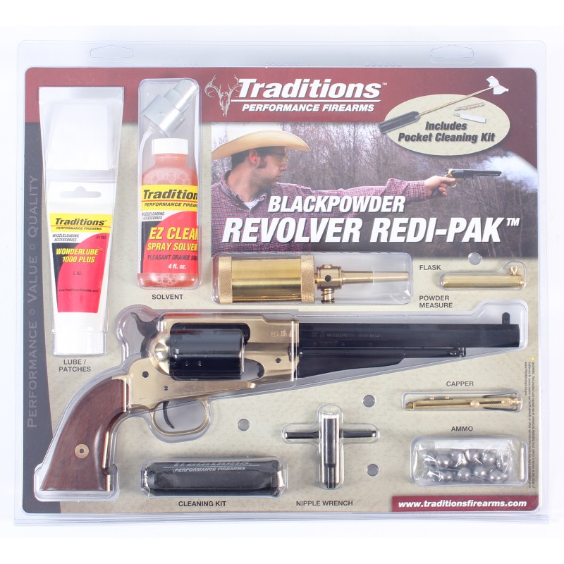 Traditions FRS18581 1858 Army SAO 44 Cal 8 6 Shot Brass Frame Blued BarrelBlued Cylinder Walnut Grip RediPack