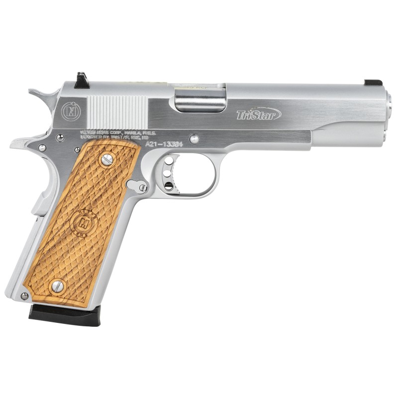 TriStar 85602 American Classic Government 1911 45 ACP 81 5 Stainless Steel Barrel Chrome Serrated Steel Slide Chrome Steel Frame