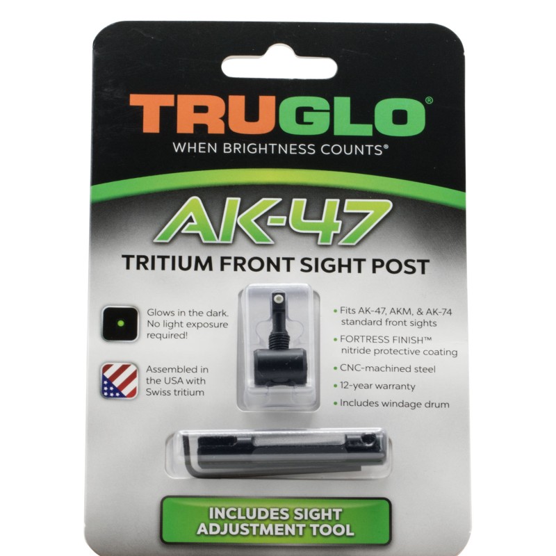 TruGlo TG231AK1 Tritium Rifle Front Sight  BlackGreen with White Outline  for AK47 AKM AK74