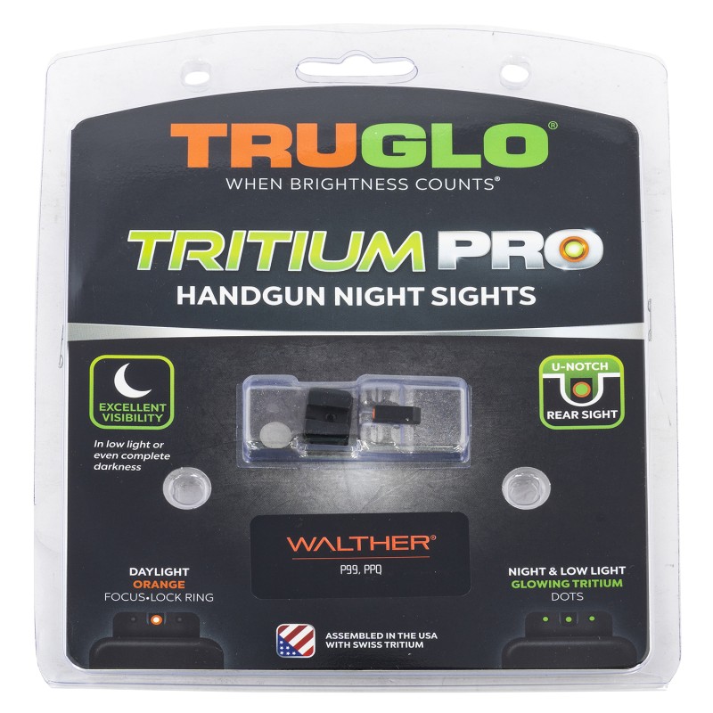 TruGlo TGTG231W1C Tritium Pro  Black  Green Tritium Orange Outline Front Sight Green Tritium Rear Sight