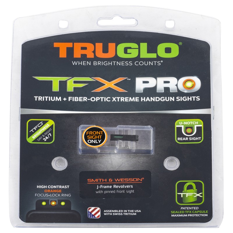 TruGlo TGTG13SJ1PC TFX Pro  Black  Green Tritium  Fiber Optic Orange Outline Front Sight