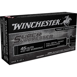 Winchester Ammo SUP45 Super Suppressed  45 ACP Subsonic 230 gr Encapsulated Full Metal Jacket 50 Per Box 10 Case