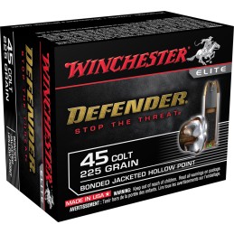 Winchester Ammo S45CPDB Defender  45 Colt 225 gr Bonded Jacket Hollow Point 20 Per Box 10 Case