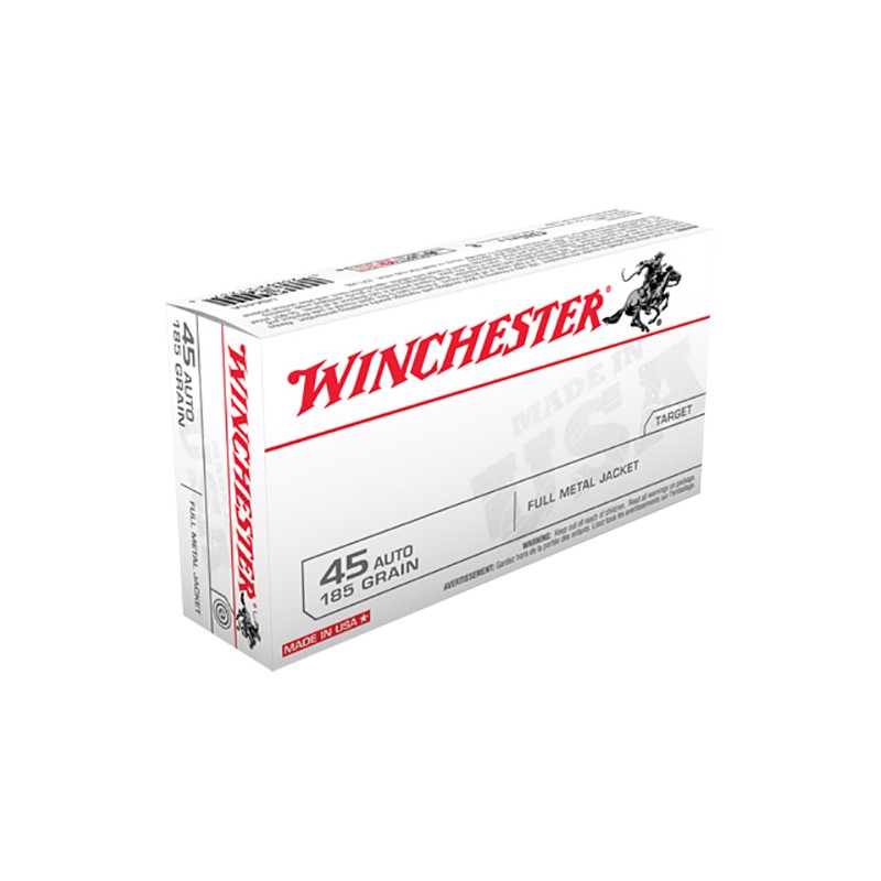 Winchester Ammo USA45A USA  45 ACP 185 gr Full Metal Jacket Flat Nose 50 Per Box 10 Case