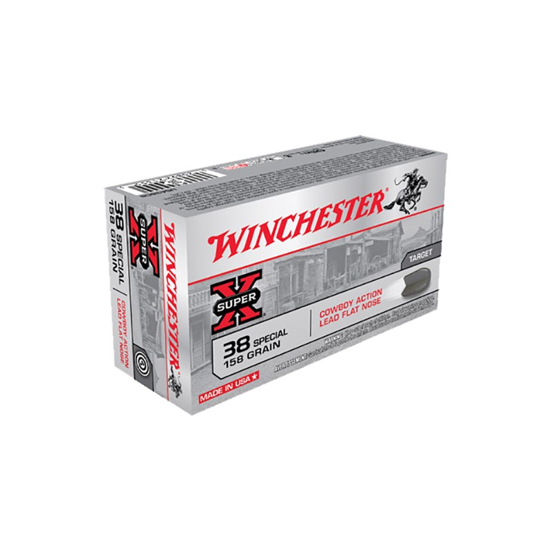 Winchester Ammo USA38CB Super X Cowboy Action 38 Special 158 gr Lead Flat Nose 50 Per Box 10 Case