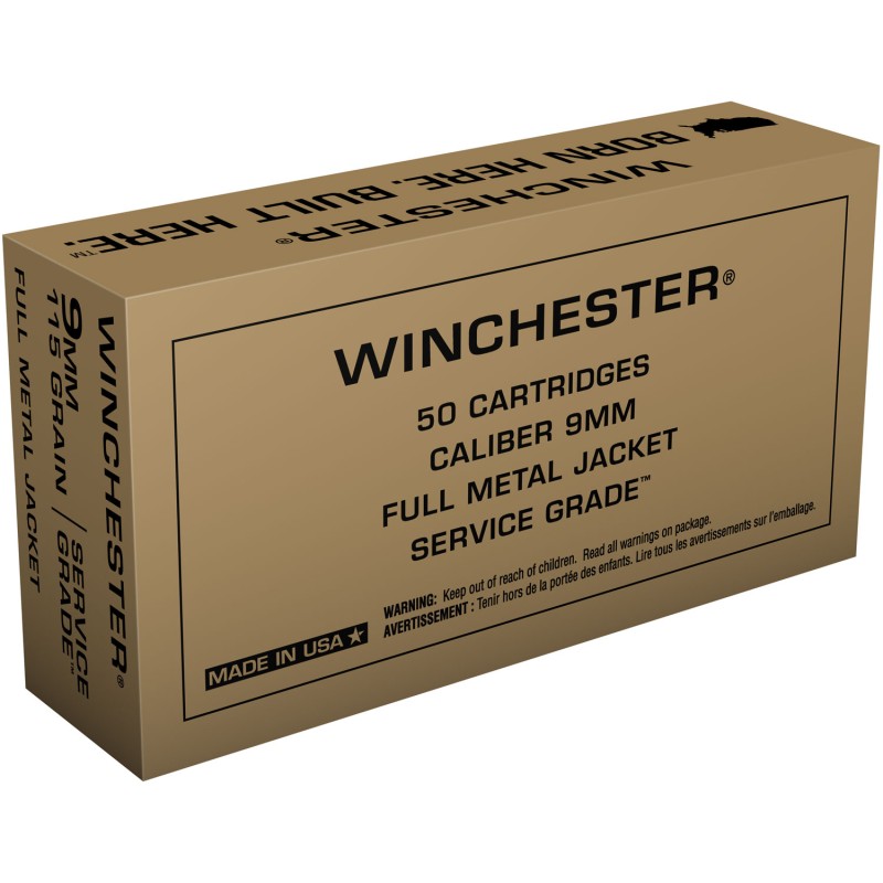 Winchester Ammo SG9W Service Grade  9mm Luger 115 gr Full Metal Jacket 50 Per Box 10 Case