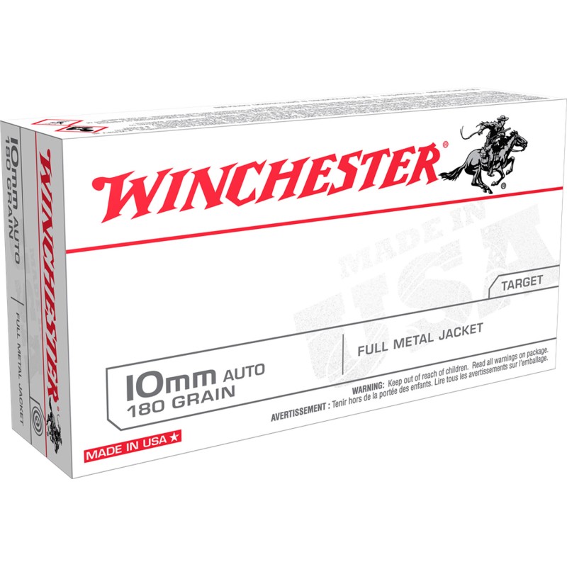 Winchester Ammo USA10MM USA  10mm Auto 180 gr Full Metal Jacket Flat Nose 50 Per Box10 Case