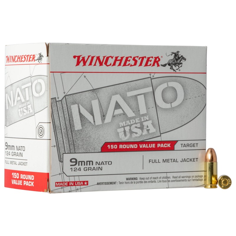 Winchester Ammo USA9NATO USA Value Pack 9mm Luger 124 gr Full Metal Jacket 150 Per Box 5 Case