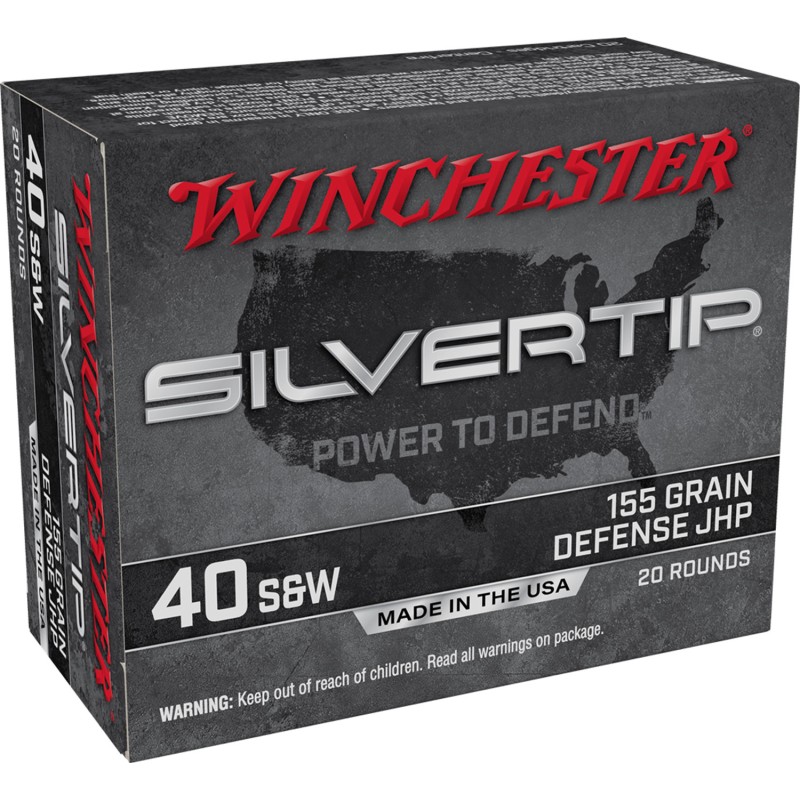 Winchester Ammo W40SWST Silvertip  40 SW 155 gr Silvertip Jacket Hollow Point 20 Per Box 10 Case