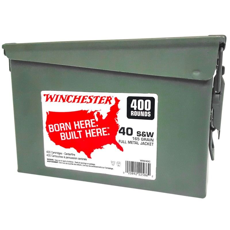 Winchester Ammo WW40C USA Ammo Can 40 SW 165 gr Full Metal Jacket Truncated Cone 400 Per Box 2 Case