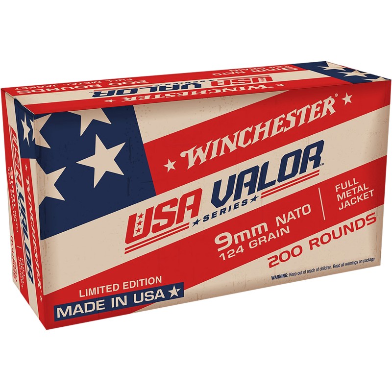 Winchester Ammo USA9NATOW USA Valor  9mm Luger 124 gr Full Metal Jacket 200 Per Box 5 Case