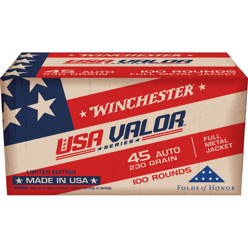 Winchester Ammo USAV45A USA Valor  45 ACP 230 gr Full Metal Jacket 100 Per Box 5 Case