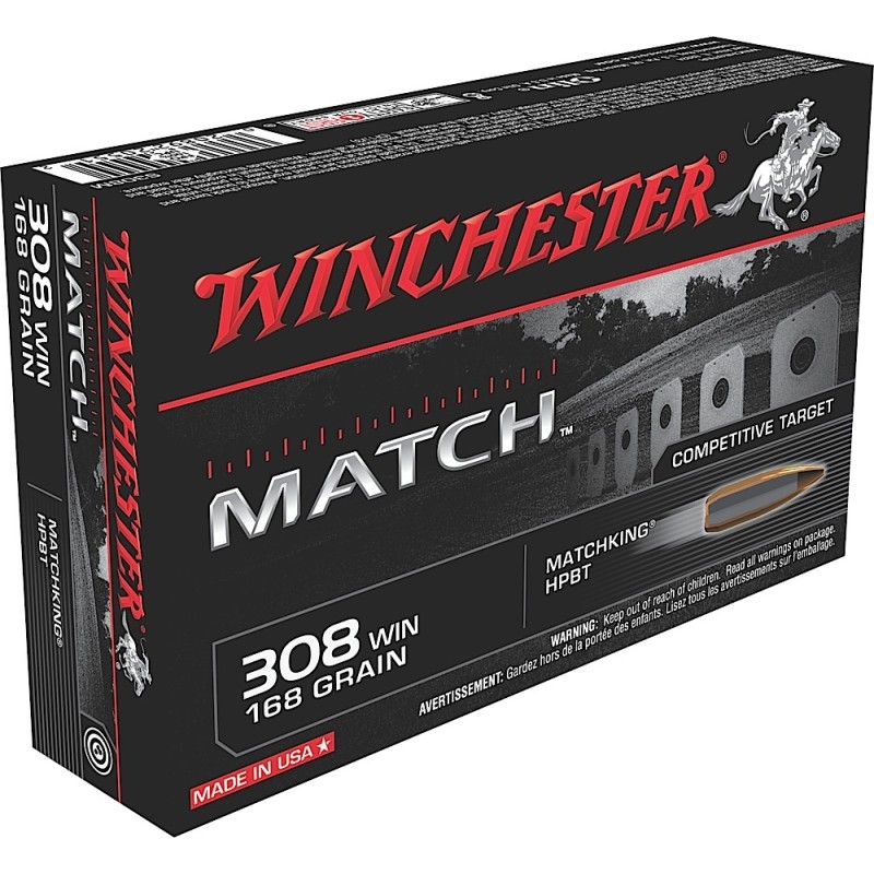 Winchester Ammo S308M Match  308 Win 168 gr Sierra MatchKing BTHP 20 Per Box 10 Case