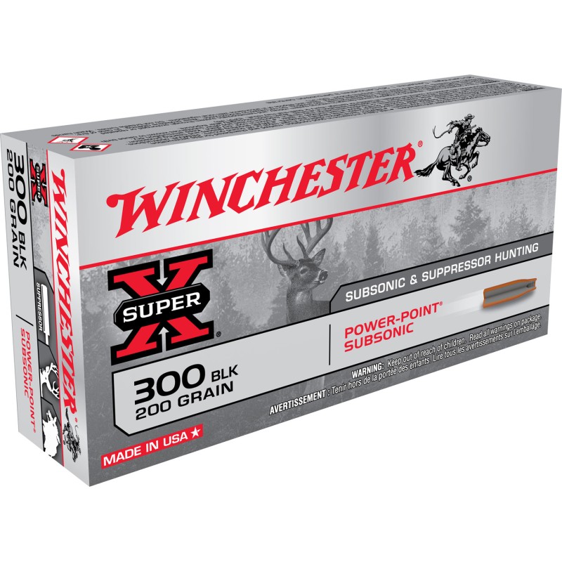 Winchester Ammo X300BLKX Super X  300 Blackout 200 gr Power Point Subsonic 20 Per Box 10 Case